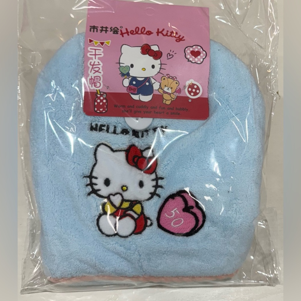 Sanrio Pink and Blue Plush Hair drying towel wrap.